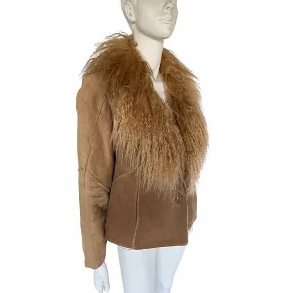 Vintage Guess Suede Jacket with Mongolian Fur Collar sz M - Picture 4 of 9